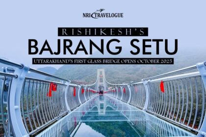 Bajrang Setu Glass Bridge Rishikesh spanning Ganga River with transparent glass walkway and Himalayan backdrop